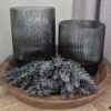Stijlvolle Zwart/Grijze Waxinelichthouder van Glas – 17 cm Hoog