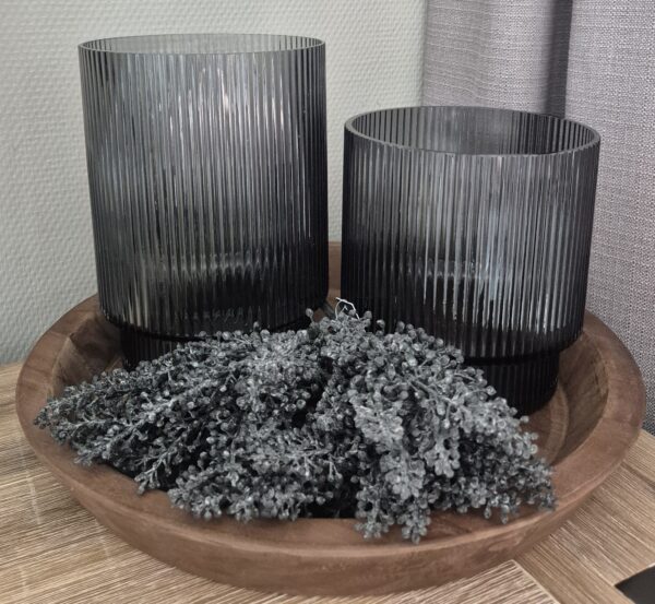 Stijlvolle Zwart/Grijze Waxinelichthouder van Glas – 17 cm Hoog
