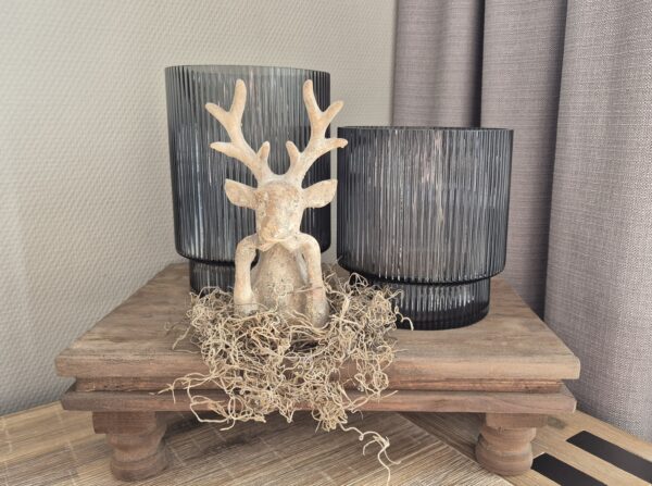 Stijlvolle Zwart/Grijze Waxinelichthouder van Glas – 22 cm Hoog