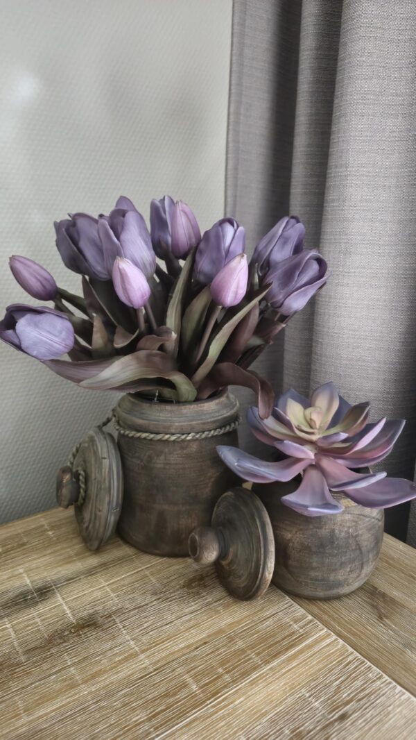 20250307_134313 Houten pot met deksel, 11 cm breed en 16 cm hoog, versierd met touw eromheen