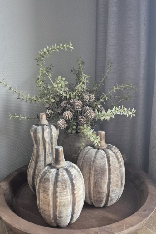 Set van 3 Houten Pompoenen – Lichte Variant
