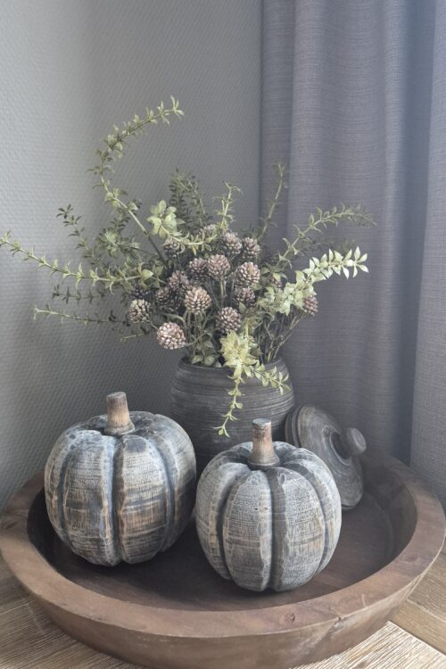 Set van 2 Houten Pompoenen – Bolle Variant (Donkere Houtkleur)