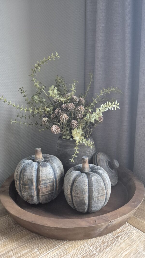 Set van 2 Houten Pompoenen – Bolle Variant (Donkere Houtkleur)