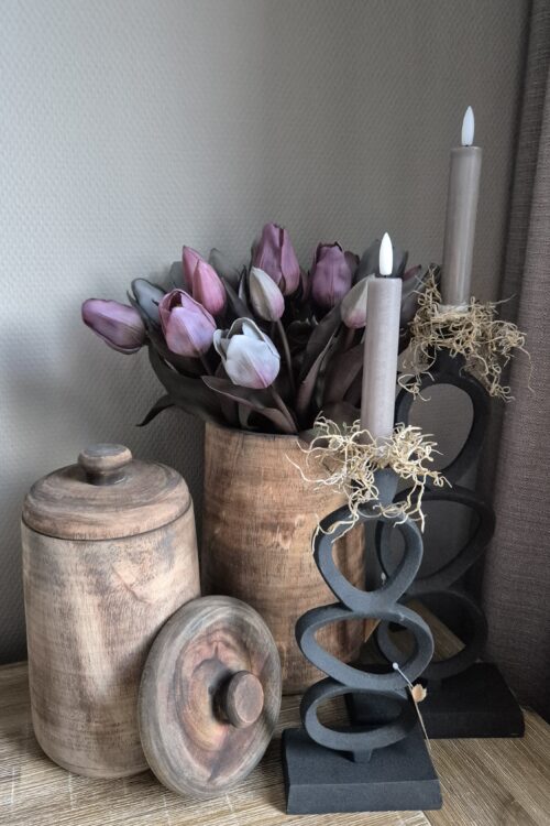 Complete styling set – hout, zwart metaal en kunstbloemen