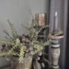Sfeerset met houten pot, boeket, kandelaars en waxinelichthouder – inclusief kaars en Tillandsia