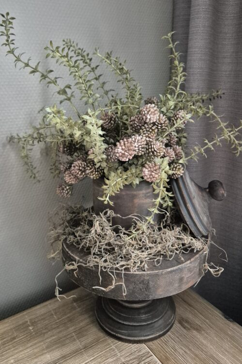 Complete set | Houten plateau met pot en kunstbloemen