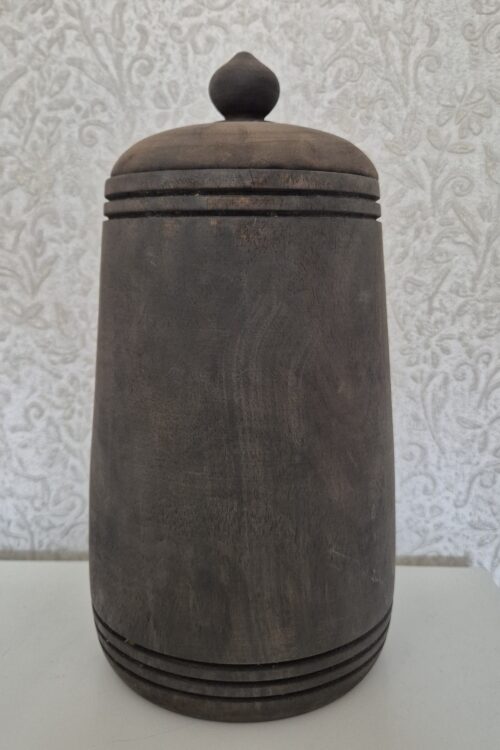 Grote bruine houten pot van 30,5 cm hoog en 16 cm breed