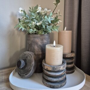 Sfeervolle Woondecoratie Set met Dienblad, Houten Pot & LED Kaarsen