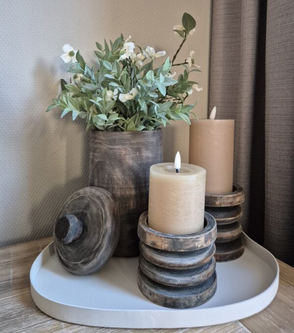 Sfeervolle Woondecoratie Set met Dienblad, Houten Pot & LED Kaarsen