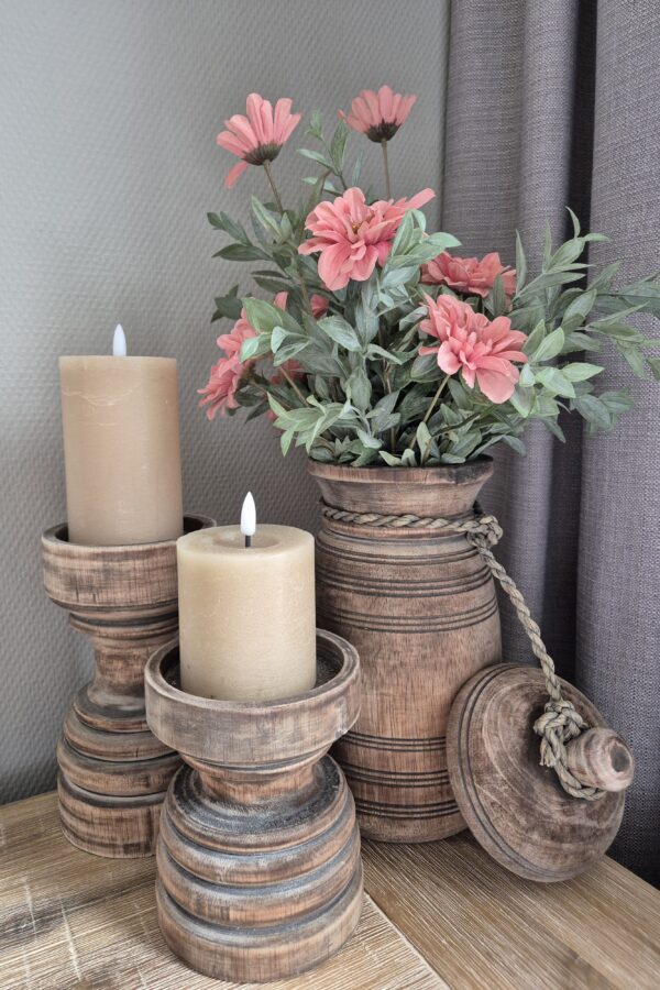 Decoratieset hout met groen-roze boeket