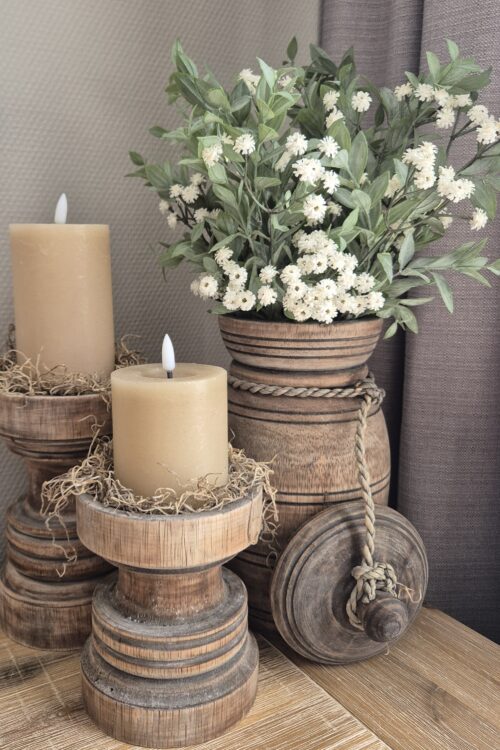 Decoratieset hout met groen-wit boeket