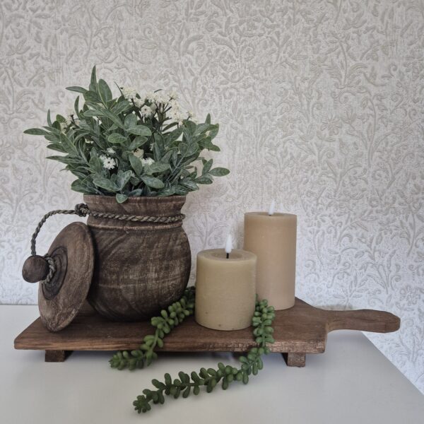 Sfeervolle Houten Plank Set met Boeket & LED Kaarsen