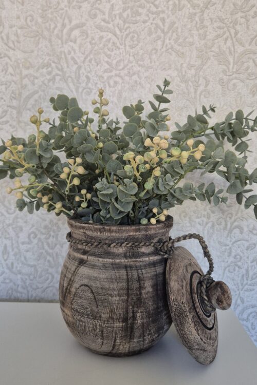 Houten Pot met Bijpassend Boeket