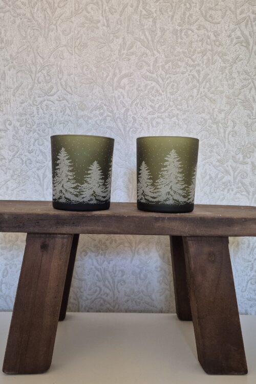 Kerstboompjes Waxinelichthouder – Groen/Wit